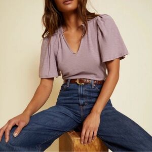 Nation LTD Purple Tierra Flirty Ruffle V Neck T-shirt Top, S
